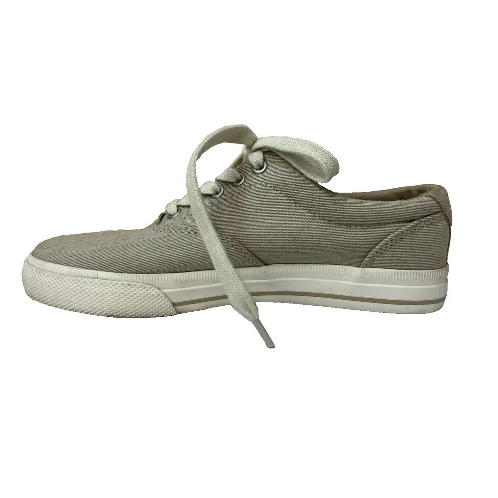 Polo Ralph Lauren Vaughn Low Sneaker Tan Pinstripe Shirting &‎ Suede Upper SZ 8